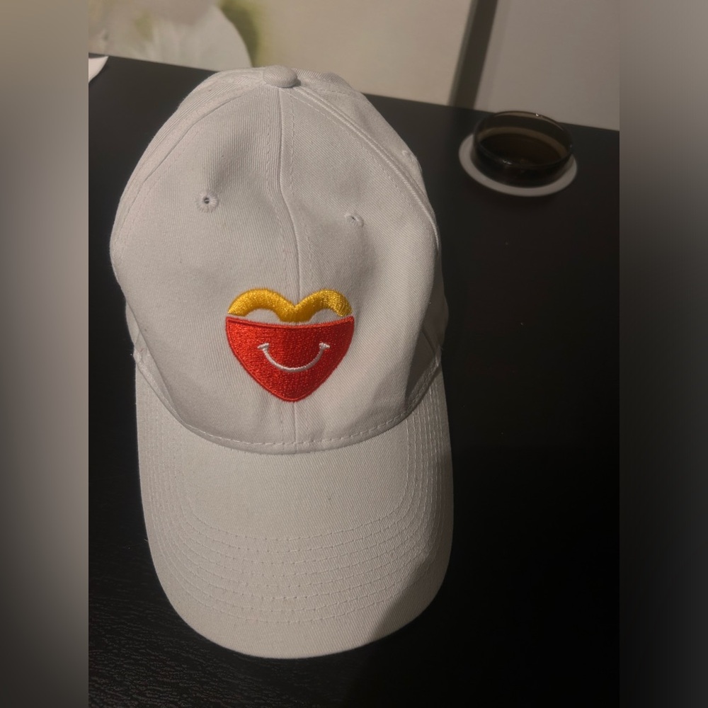 White Baseball Cap with Happy Meal Heart Embroidery